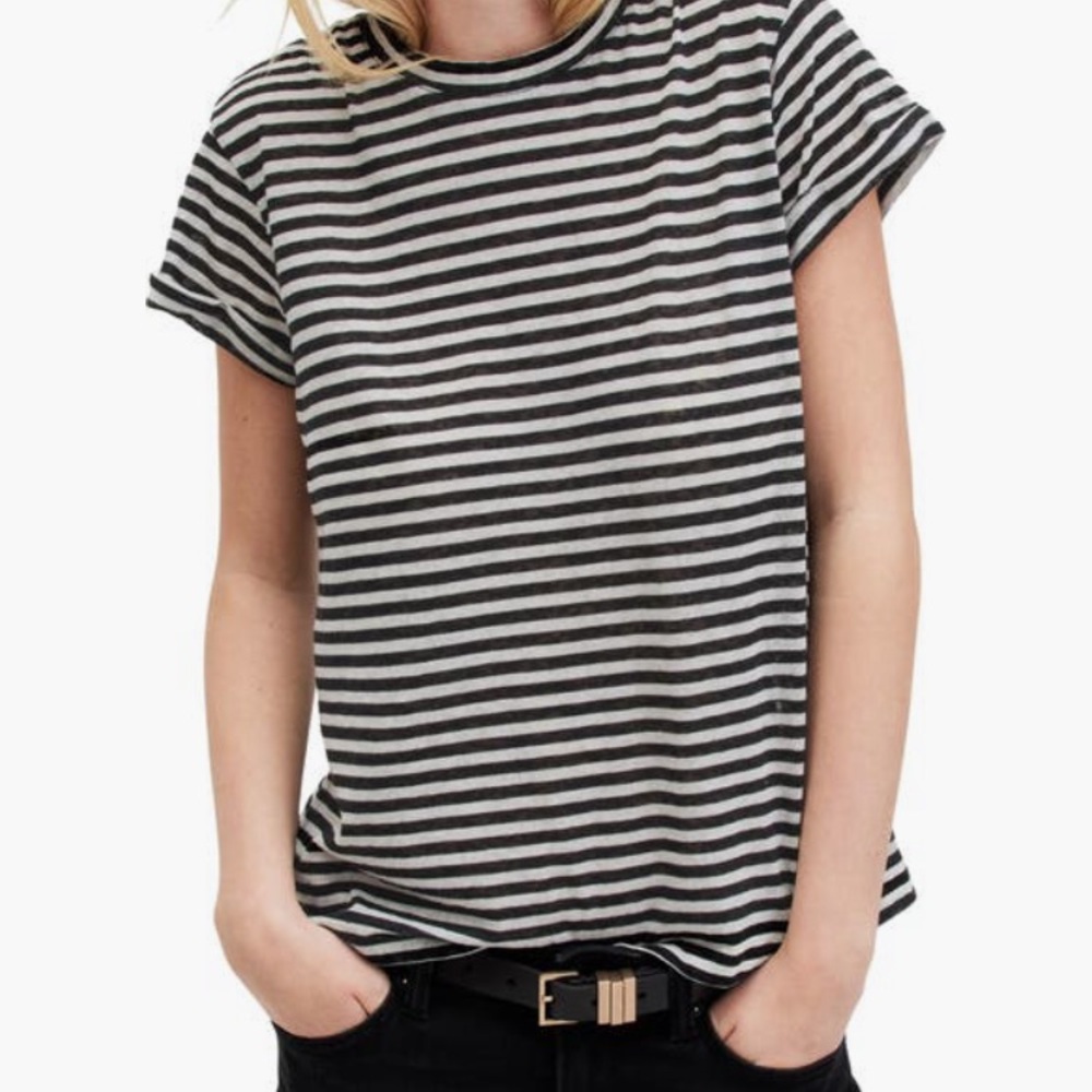 AllSaints Anna Striped Black and White Tee